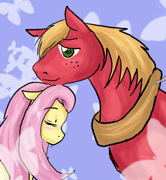 Size: 2013x2188 | Tagged: safe, artist:kaeaskavi, derpibooru import, big macintosh, fluttershy, earth pony, pony, fluttermac, male, shipping, stallion, straight