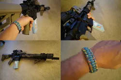 Size: 1024x681 | Tagged: ar15, bracelet, cutie mark, derpibooru import, eotech, gun, holographic sight, irl, jewelry, magazine, magpul, my little arsenal, paracord, photo, picatinny rail, ponified, rainbow dash, rifle, safe, weapon