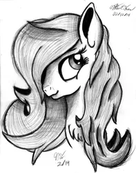 Size: 1671x2123 | Tagged: artist:ancientowl, derpibooru import, fluttershy, monochrome, portrait, safe, solo, traditional art