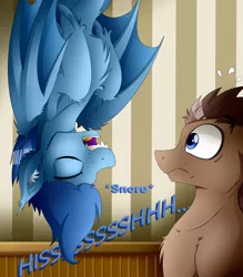 Size: 1280x1463 | Tagged: dead source, safe, artist:colarix, derpibooru import, oc, oc:blitzwing, oc:johan, unofficial characters only, bat pony, pony, cute, eyes closed, fangs, floppy ears, fluffy, frown, hissing, scared, sleeping, snoring, sweatdrop, upside down, wide eyes