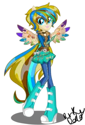 Size: 736x1085 | Tagged: safe, artist:2-lettdodd, derpibooru import, oc, unofficial characters only, equestria girls, rainbow rocks, creative spirit, paint on feathers, ponied up, solo