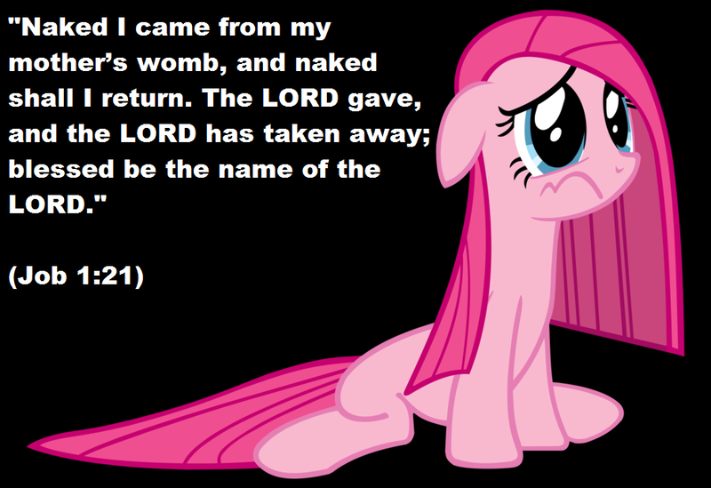 Size: 900x618 | Tagged: bible, bible verse, book of job, christianity, derpibooru import, drama bait, god, judaism, obligatory pony, pinkamena diane pie, pinkie pie, religion, sad, safe, solo, the book of job, trolling, unnecessary, verse