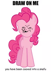 Size: 942x1338 | Tagged: coaxed into a snafu, derpibooru import, draw on me, exploitable meme, le ruse master, meme, pinkie pie, safe, solo