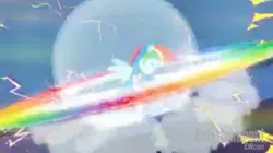 Size: 606x339 | Tagged: safe, derpibooru import, screencap, rainbow dash, equestria girls, guitar centered, rainbow rocks, guitar, ponied up, rainbow thrash, solo, sonic rainboom, sonic rockboom