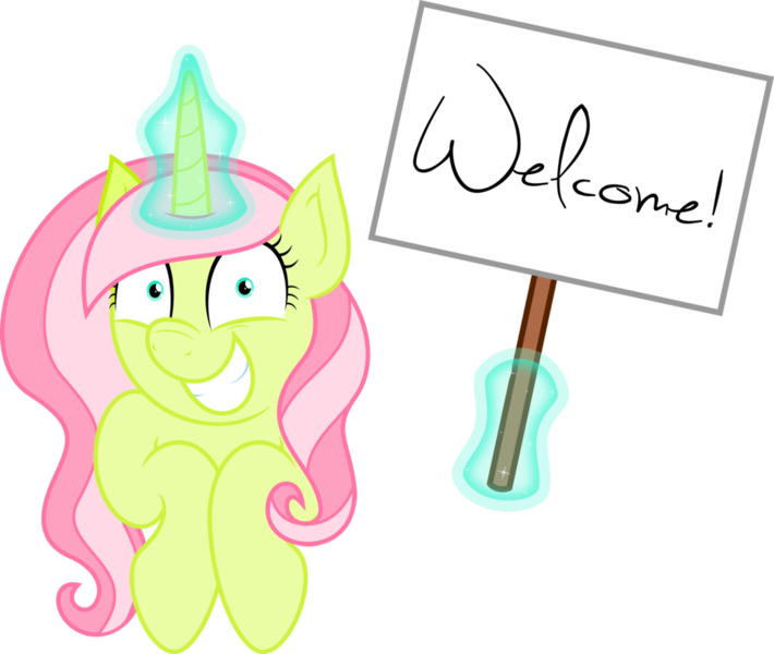 Size: 972x821 | Tagged: safe, artist:claritea, derpibooru import, oc, oc:flower blossom, unofficial characters only, pony, unicorn, glowing horn, magic, sign, simple background, solo, telekinesis, transparent background