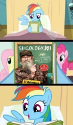 Size: 600x1033 | Tagged: bed, book, comic, derpibooru import, duck dynasty, edit, edited screencap, exploitable meme, fluttershy, hospital bed, meme, pinkie pie, rainbow dash, reading rainbow, read it and weep, safe, screencap, screencap comic, si
