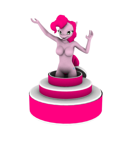 Size: 658x745 | Tagged: 3d, anthro, armpits, artist:sparkyfox, breasts, cake, cg, derpibooru import, featureless breasts, female, pinkie pie, pop out cake, poser, questionable, simple background, solo, solo female, transparent background