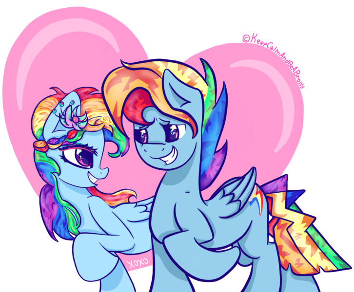 Size: 1408x1164 | Tagged: artist:keepcalmandbeabrony, dashblitz, derpibooru import, female, heart, male, rainbow blitz, rainbow dash, rule 63, safe, selfcest, self ponidox, shipping, straight