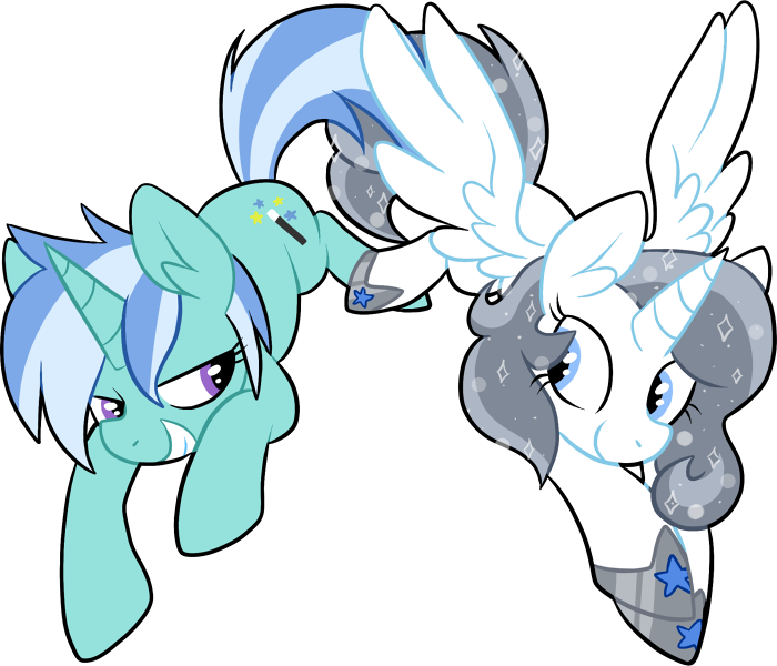 Size: 700x600 | Tagged: safe, artist:deerspit, derpibooru import, oc, oc:pixie, oc:stardust, unofficial characters only, alicorn, pony, adopted offspring, alicorn oc, female, offspring, parent:oc:pickles, parent:trixie, parents:canon x oc, parents:trikles, siblings, sisters