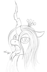 Size: 1254x1914 | Tagged: suggestive, artist:xyi, derpibooru import, queen chrysalis, changeling, changeling queen, female, lidded eyes, monochrome, open mouth, portrait, quadrupedal, simple background, sketch, solo, solo female, tongue out, white background