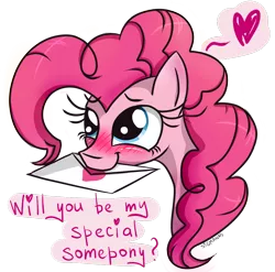 Size: 986x974 | Tagged: artist:sigmanas, blushing, bronybait, cute, derpibooru import, diapinkes, envelope, head, heart, hearts and hooves day, love, mouth hold, pinkie pie, portrait, safe, smiling, solo, valentine, valentine's day