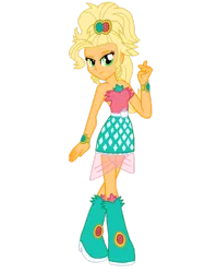 Size: 1024x1365 | Tagged: safe, artist:ferrokiva, derpibooru import, applejack, equestria girls, simple ways, alternate hairstyle, applejewel, bare shoulders, simple background, sleeveless, solo, strapless