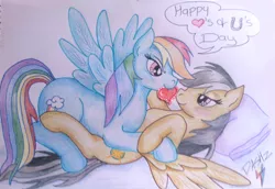 Size: 3116x2140 | Tagged: artist:rainbowdashzpegasus, blushing, cute, daringdash, daring do, derpibooru import, female, hearts and hooves day, lesbian, rainbow dash, shipping, suggestive, valentine's day