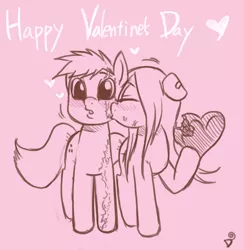 Size: 900x922 | Tagged: artist:daimo, blushing, chocolate, cute, derpibooru import, dilated pupils, eyes closed, female, heart, hoof hold, kissing, male, nice boat, oc, oc:alastor, oc:angel, safe, scar, straight, unofficial characters only, valentine, wide eyes