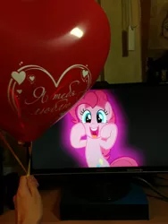 Size: 2448x3264 | Tagged: balloon, computer, derpibooru import, /mlp/, otaku date, photo, pinkie pie, russian, safe, waifu dinner, waifu present