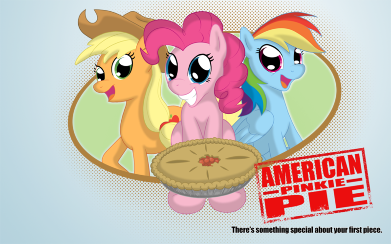 Size: 900x563 | Tagged: american pie, applejack, artist:blue-von, derpibooru import, movie poster, pie, pinkie pie, rainbow dash, safe, trio