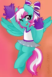 Size: 1024x1514 | Tagged: artist:mythic-xvi, bow, cheerleader, cheerleading, cute, derpibooru import, heart, heart eyes, pom pom, safe, solo, spring step, sunlight spring, wink