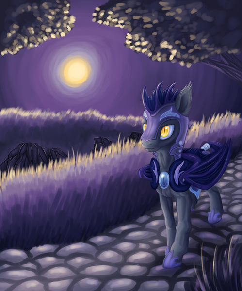 Size: 2557x3077 | Tagged: safe, artist:wolframclaws, derpibooru import, moon, night, night guard, royal guard, solo