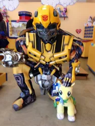 Size: 1536x2048 | Tagged: safe, derpibooru import, fluttershy, build-a-bear, bumblebee, bumblebee (transformers), cosplay, image, jpeg, transformers