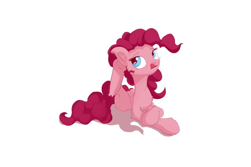 Size: 1500x1000 | Tagged: safe, artist:qweeli, derpibooru import, pinkie pie, behaving like a dog, ear, ear scratch, itchy, puppy pie, scratching, solo, tongue out