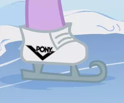 Size: 685x573 | Tagged: cropped, derpibooru import, edit, edited screencap, ice skates, pony logo, pony shoes, safe, screencap, skates, solo, twilight sparkle, winter wrap up, zapatillas pony