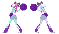 Size: 3000x1750 | Tagged: safe, artist:luuandherdraws, derpibooru import, lilac sky, spring step, sunlight spring, equestria girls, braces, cheerleader, cheerleading, equestria girls-ified, pom pom, pony coloring, simple background, transparent background, vector