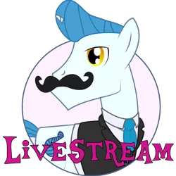 Size: 1000x1000 | Tagged: safe, artist:mummifiedthunderbird, derpibooru import, oc, oc:juris caviet, unofficial characters only, unicorn, clothes, facial hair, livestream, male, moustache, necktie, solo, stallion, suit