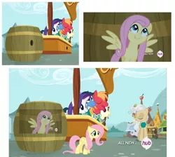 Size: 1090x975 | Tagged: safe, derpibooru import, screencap, big macintosh, fluttershy, mayor mare, rarity, torch song, earth pony, pony, filli vanilli, analysis, barrel, male, meta, ponytones outfit, size comparison, stallion