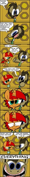 Size: 1280x7488 | Tagged: artist:joeywaggoner, comic, derpibooru import, dialogue, doctor whooves, looking at each other, looking at you, oc, oc:tick tock, open mouth, safe, smiling, 'the preschool's got a straining order against me' face, time turner, wide eyes