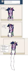 Size: 949x2394 | Tagged: artist:dreamingnoctis, ask asylum twilight, asylum, derpibooru import, excited, eyes closed, grin, hoof hold, list, looking at you, reading, safe, shining armor, smiling, tumblr, twilight sparkle, unshorn fetlocks