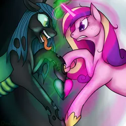 Size: 1280x1280 | Tagged: artist:omnifob, derpibooru import, fight, heart, princess cadance, queen chrysalis, safe