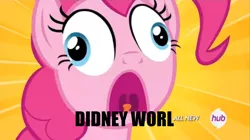 Size: 1280x719 | Tagged: derp, derpibooru import, didney worl, disney world, faic, filli vanilli, hub logo, image macro, meme, pinkie pie, safe, screencap, solo