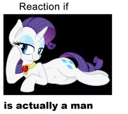 Size: 856x764 | Tagged: artist:zutheskunk edits, exploitable meme, meme, rarity, reaction if, rule 63, safe, solo