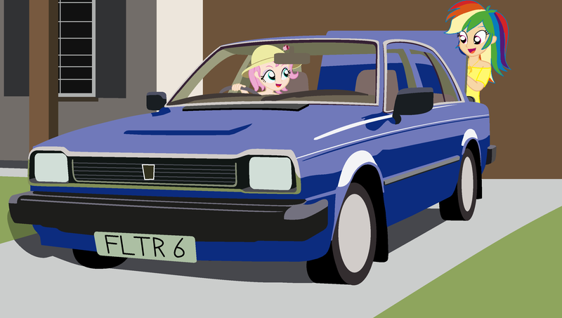 Size: 3000x1700 | Tagged: artist:garretthegarret, car, comic:a weekend away, dead source, derpibooru import, fluttershy, human, human coloration, humanized, light skin, palindrome get, rainbow dash, safe, triumph, triumph acclaim