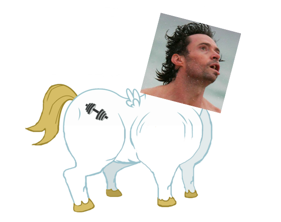 Size: 575x455 | Tagged: safe, artist:pixelsofsin, derpibooru import, bulk biceps, roid rage, human, hugh jackman, irl, irl human, my little hugh, photo, recolor, solo