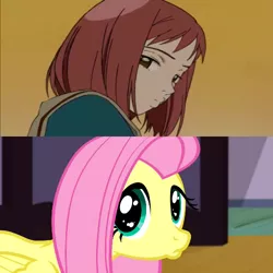 Size: 500x500 | Tagged: comparison, derpibooru import, duckface, filli vanilli, flcl, fluttershy, look-alike, mind blown, pouting, safe, samejima mamimi, screencap