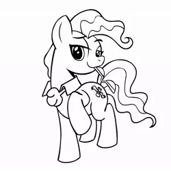 Size: 945x945 | Tagged: safe, artist:megasweet, derpibooru import, mayor mare, earth pony, pony, black and white, female, grayscale, lineart, mare, monochrome, mouth hold, raised hoof, simple background, solo, white background