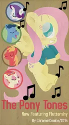 Size: 500x900 | Tagged: safe, artist:caramelcookie, derpibooru import, big macintosh, fluttershy, rarity, toe-tapper, torch song, earth pony, pony, filli vanilli, male, ponytones, poster, singing, stallion