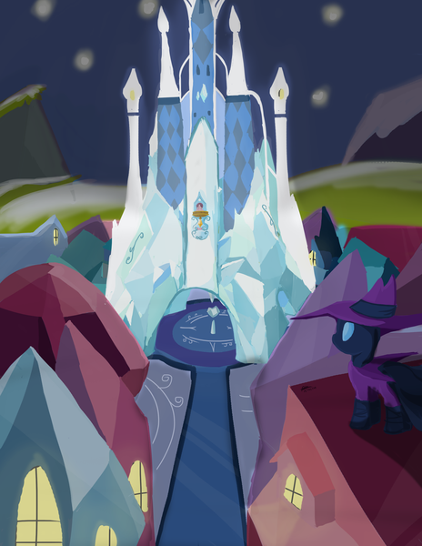 Size: 2550x3300 | Tagged: artist:mrasianhappydude, crystal castle, crystal empire, derpibooru import, mare do well, mountain, safe, solo, the mysterious mare do well