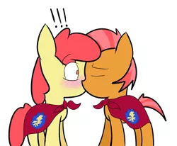 Size: 500x411 | Tagged: apple bloom, appleseed, artist needed, babs seed, blushing, derpibooru import, eyes closed, female, incest, kissing, lesbian, safe, shipping, simple background, source needed, useless source url, white background