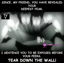 Size: 1112x1094 | Tagged: derpibooru import, filli vanilli, fluttershy, image macro, meme, music, panic attack, pink floyd, safe, screencap, stage fright, the trial, the wall