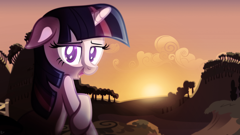 Size: 1920x1080 | Tagged: safe, artist:discorded, artist:ironfruit, artist:karl97, derpibooru import, twilight sparkle, looking at you, looking back, show accurate, solo, sunset, vector, wallpaper