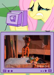 Size: 559x771 | Tagged: safe, derpibooru import, fluttershy, adult swim, buzz lightyear, exploitable meme, good night sweet prince, image, jpeg, meme, obligatory pony, robot chicken, toy story, tv meme, woody