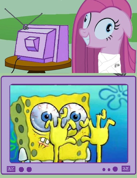 Size: 580x750 | Tagged: semi-grimdark, derpibooru import, pinkie pie, exploitable meme, fingers, image, jpeg, meme, no weenies allowed, obligatory pony, pinkamena diane pie, spongebob squarepants, spongebob squarepants (character), tv meme