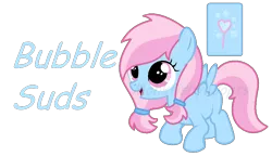 Size: 1000x574 | Tagged: safe, artist:monkfishyadopts, derpibooru import, oc, unofficial characters only, pegasus, pony, base used, bubble, bubble suds, bubble wand, cute, filly, open mouth, smiling, solo, standing