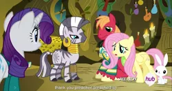 Size: 1151x609 | Tagged: safe, derpibooru import, screencap, angel bunny, big macintosh, fluttershy, rarity, zecora, earth pony, pony, zebra, filli vanilli, male, meme, preacher, religion, stallion, youtube caption