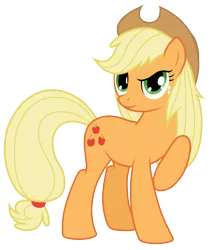 Size: 4221x5000 | Tagged: absurd resolution, alternate hairstyle, applejack, artist:jennieoo, derpibooru import, looking at you, loose hair, raised hoof, safe, simple background, solo, transparent background, vector