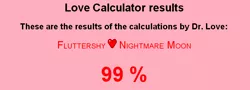Size: 784x282 | Tagged: female, fluttermoon, fluttershy, lesbian, love calculator, new otp, nightmare moon, safe, shipping