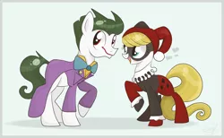 Size: 4681x2886 | Tagged: artist:balloons504, batman, batman the animated series, clothes, dc comics, derpibooru import, female, harley quinn, heart, mad love, male, ponified, safe, straight, the joker