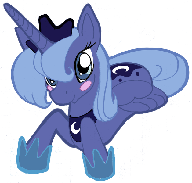 Size: 948x904 | Tagged: artist:feather, blushing, derpibooru import, princess luna, prone, s1 luna, safe, simple background, solo